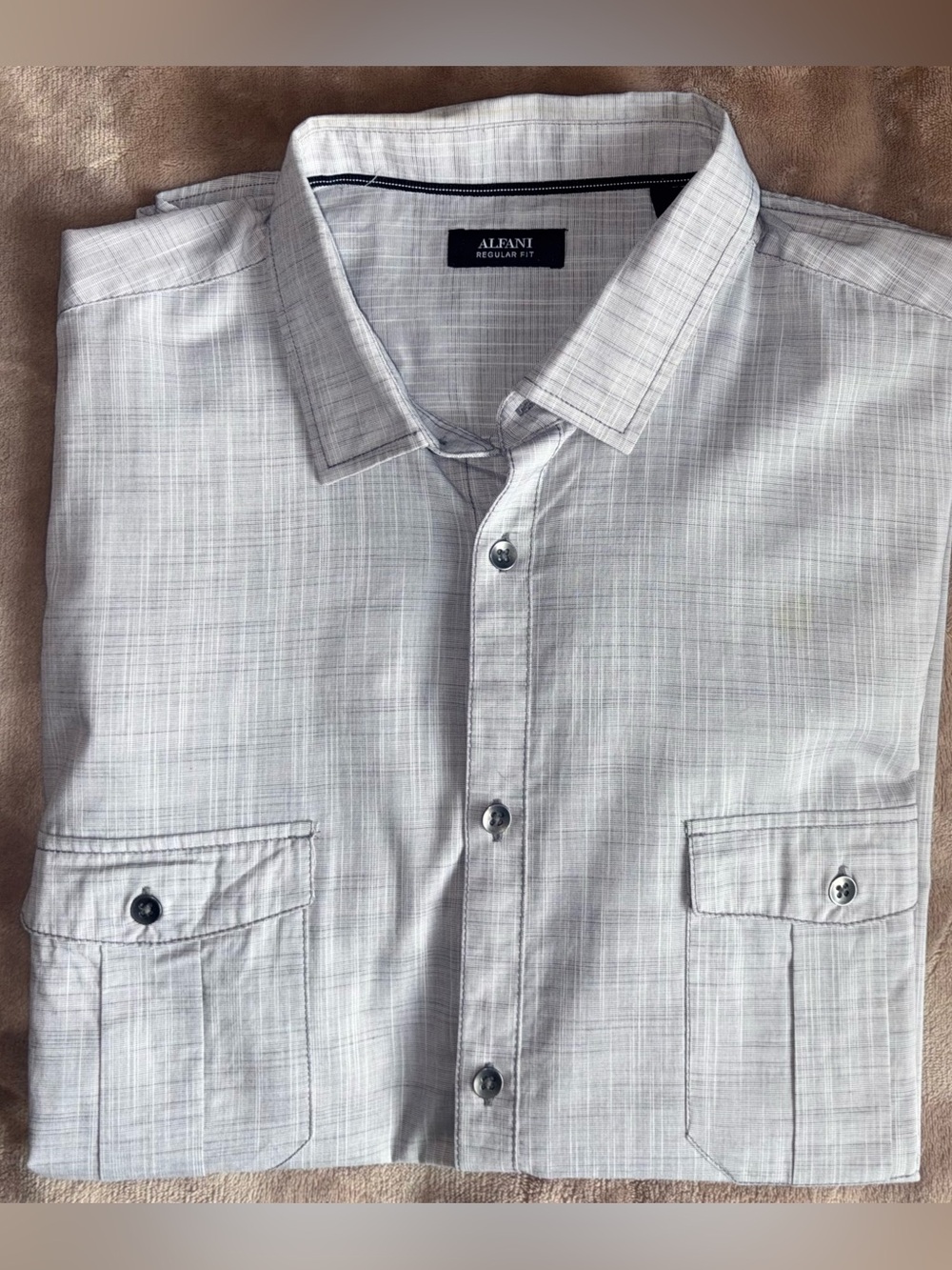 Alfani Light Gray Plaid Men’s Button-Down Shirt
